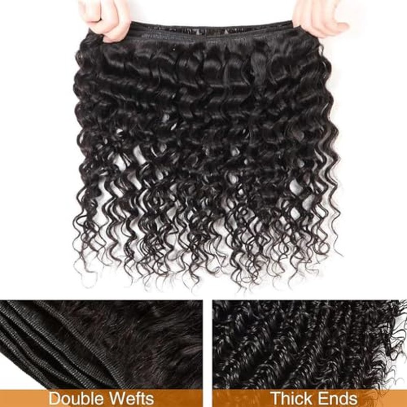12A Deep Wave Human Hair Bundles Deep Curly Bundles Human Hair 100% Unprocessed 1 Bundle Brazilian Virgin Human Hair Extensions Quick Weave Natural Black Color (deep bundles, 20)