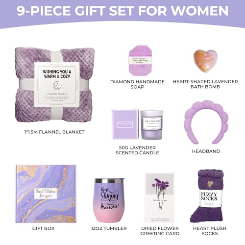 GRANNY SAYS Birthday Gifts for Mom, Spa Gifts for Women, Get Well Soon Gift Baskets, Self Care Gifts for Women, Care Package with Flannel Blanket for Mom, Friendship, Wife, Sister