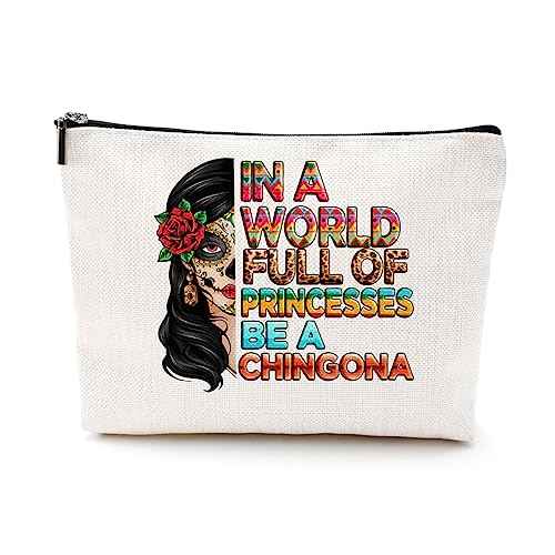 DJHUNG Inspired Mexican Girl Makeup Bag Funny Badass Women Gift Skull Travel Pouch for Women Friends Nurse Mom Aunt Birthday Christmas Halloween in a World Full of Princesses