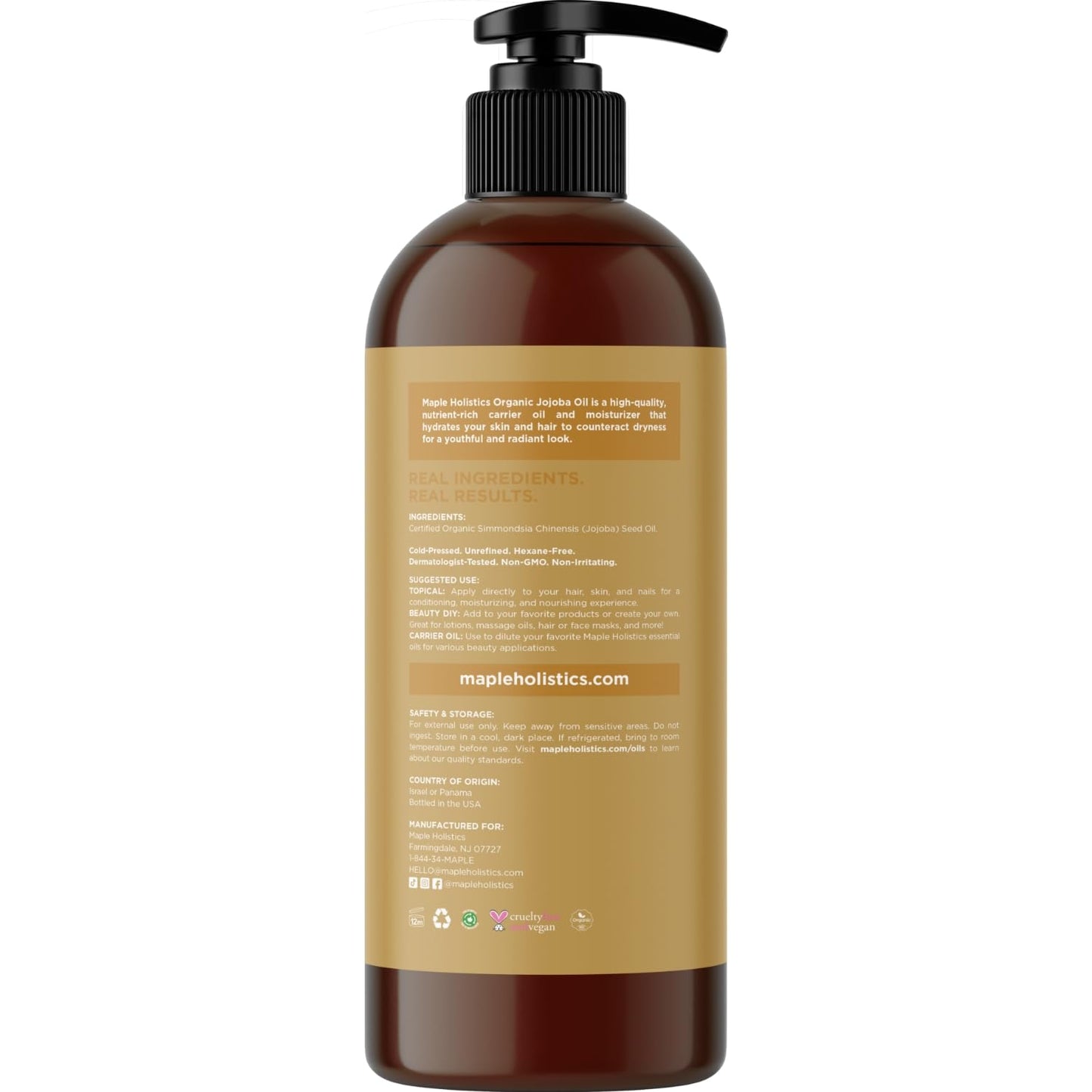 Organic Jojoba Oil Cold Pressed Unrefined - 100% Pure Organic Certified Oil for Skin Hair & Nails - Organic Skin Care & Natural Beauty DIY Carrier Oil - Dermatologist Tested & Non GMO (16 Fl Oz)
