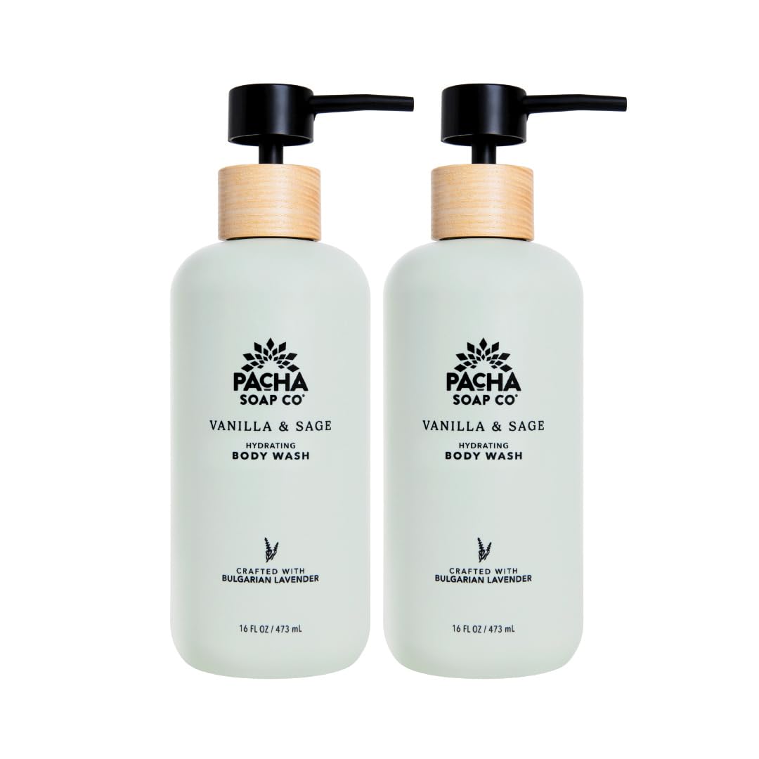 Pacha Soap Co. Body Wash - Hydrating Vanilla & Sage Scent | Paraben-Free, 2-Pack (16 fl oz Each)