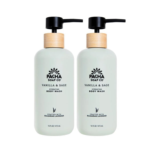 Pacha Soap Co. Body Wash - Hydrating Vanilla & Sage Scent | Paraben-Free, 2-Pack (16 fl oz Each)