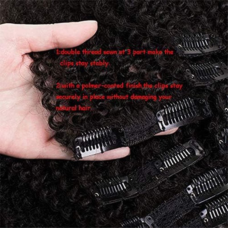 Hair Mongolian Afro Kinky Curly Clip In Hair Extensions Afro Kinky-curly Human Hair Clip Ins 4C Mongolian Virgin Remy Human Hair (18inch, natural black)