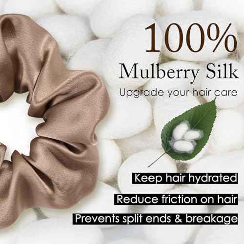 OLESILK 100% Mulberry Silk-Scrunchies for Hair Sleep, Women Grils Silk Hair Ties for Frizz & Breakage Curly Hair, No Damage, Elastics Ponytail Holder, 3 Pack