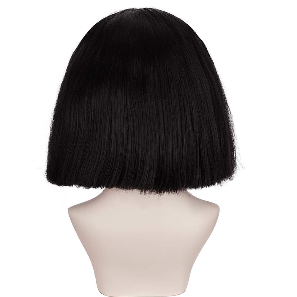 Black Medium Cosplay Wig with Cut Bangs for Women - Includes Glasses Frame