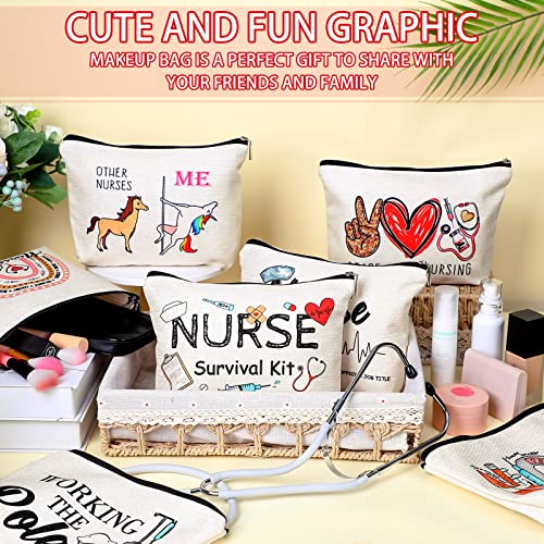 Pinkunn 9 Pcs Nurse Makeup Bags Nursing Gifts for Women Cosmetic Bag with Zipper Nursing Travel Toiletry Bag Accessories Survival Kit for Birthday Gift Funny for Nurses Student Thank You Christmas