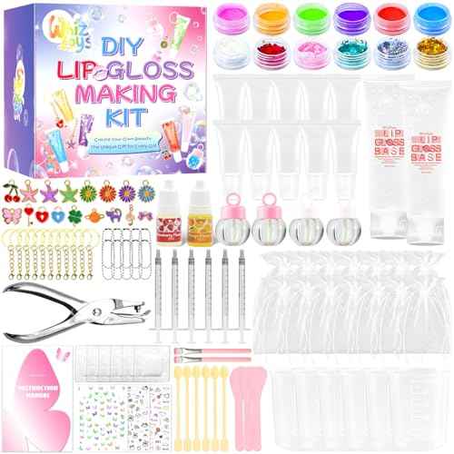 WhizToys DIY Lip Gloss Making Kit£¬Make Your Own Lip Glosses Set Clear Base Lipgloss Keychain Making Kit for Makeup Lover Beginner Teen Girl Gifts£¬Stuff for Girls 10-12