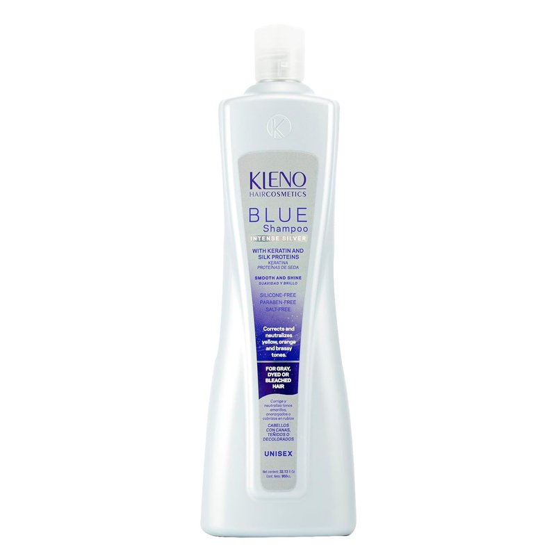 Kleno Blue Silver Intense Shampoo - Keratin & Silk Proteins, Neutralizes Yellow, Orange & Brassy Tones, Unisex Toning Treatment, Softness & Shine, 32.13 fl oz Bottle