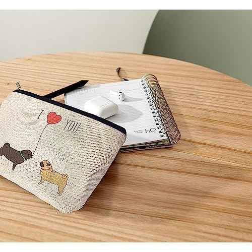 Ayxvt Cute Dog Couple Decorative Women's Makeup Bag, Zipper Pouch Travel Toiletry for Pug Lovers