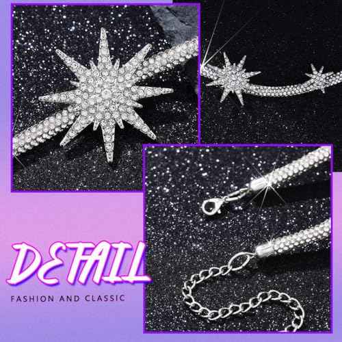 JEAIRTS Rhinestone Headband Silver Star Hair Band Sparkly Bridal Forehead Crystal Headpiece Prom Rave Hair Accessories for Women