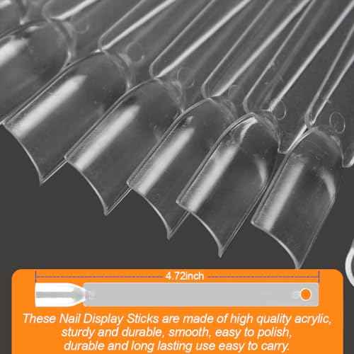 JASSINS 50 Pcs Nail Swatch Sticks with Ring and Numbered Tips - Clear Fan-shaped Display for Nail Art Polish Practice