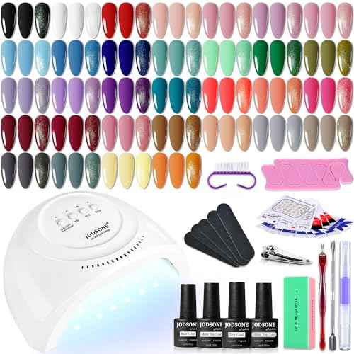 JODSONE Gel Nail Polish Kit with U V Light 36 PCS Classic Black and White Nude and Blue Purple Gel Polish Set with Manicure Tools Suitable for All Sea