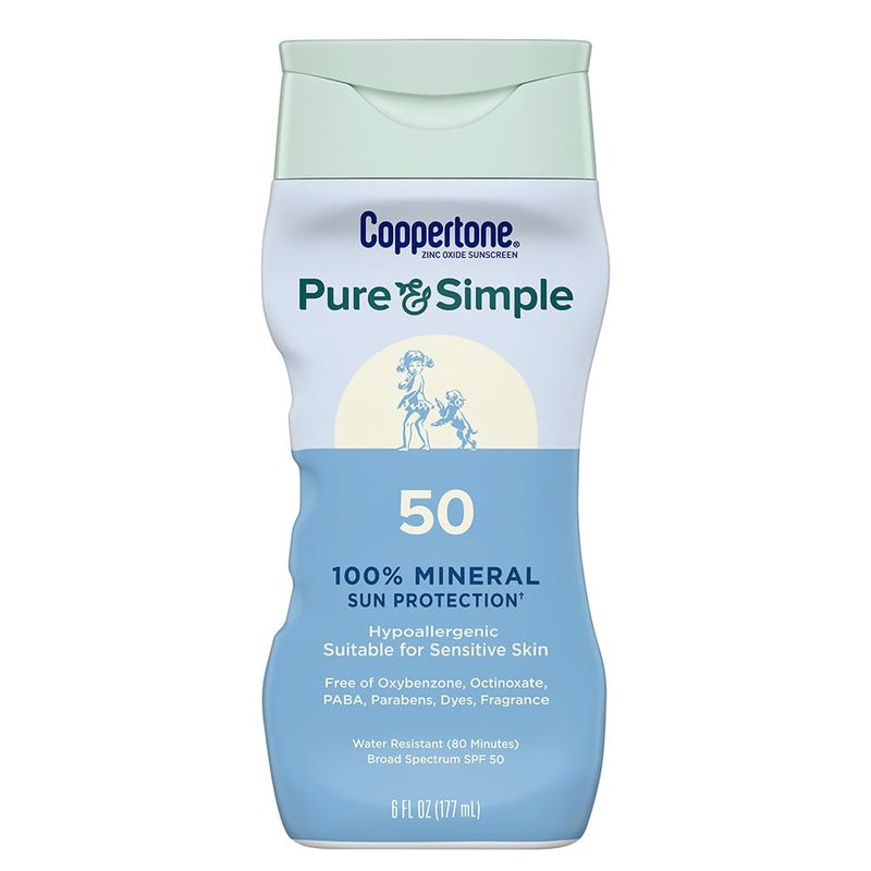 Coppertone Zinc Oxide Mineral Sunscreen Lotion SPF 50 - Water Resistant & Hypoallergenic | 6 Fl Oz Bottle