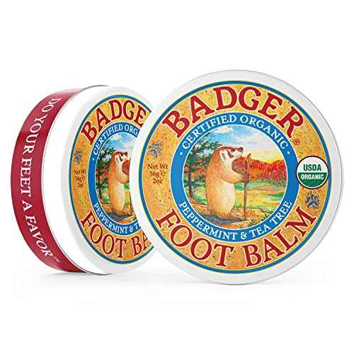 Badger Foot Balm, 100% Organic Foot Cream for Dry Cracked Heels and Feet, Fast Acting Foot Care for Women & Men, All-Natural Cracked Heel Treatment, 2 oz Tin