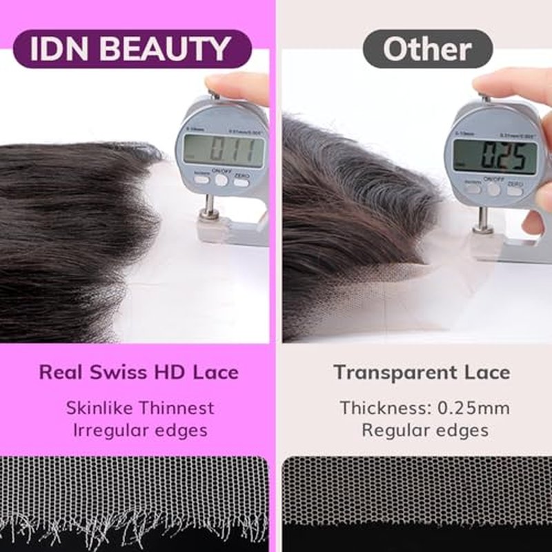 IDN BEAUTY SKINLIKE REAL HD 2X6 Lace Closure Human Hair 18 Inch Body Wave Closure Bleached Single Knots HD Closure Ultra-thin 2x6 Lace Closure Virgin Human Hair 0.1 mm Pre Plucked Hairline Closure