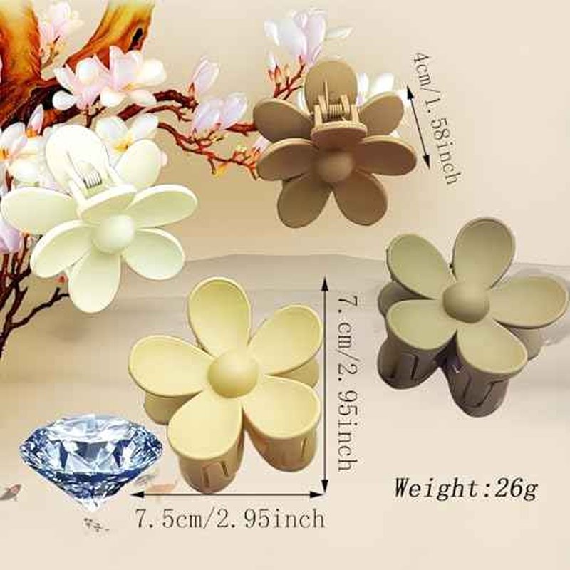 Flower Hair Clips, 8PCS Large Claw Clips for Women Thick Thin Hair, Big Cute Matte Hawaiian Flower Hair Claw Clips for Women Girls Styling Gifts 8 Neutral Colors