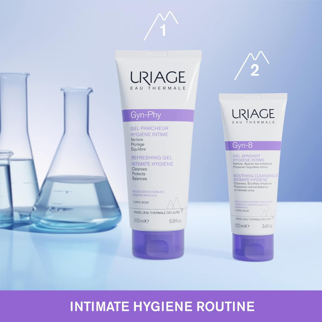 Uriage Gyn-Phy Intimate Wash Refreshing Gel Daily Hygiene For External Itimate Areas, Gently Cleanses & Respects Natural Balance, Foaming Gel, Floral Fragance, Tested Under Gynecological Control