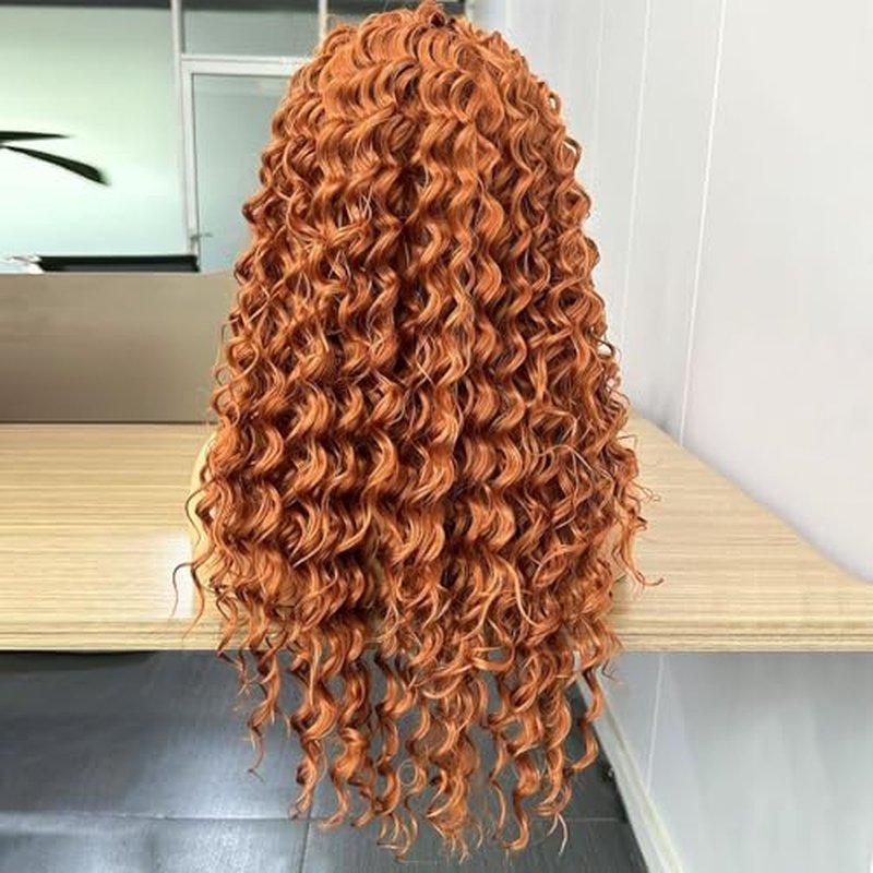 RONGDUOYI Ginger Long Curly Lace Wig Synthetic Frontal Lace Wigs with Free Part Heat Friendly Synthetic Lace Front Wigs for Women Princess Merida Cosplay Wig 26Inch