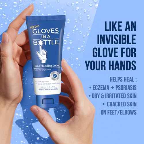 Gloves In A Bottle Psoriasis Eczema Relief Hand Lotion Travel Size - Shielding Lotion for Women, Men, 6 months old or older babies - Cracked Hands Repair Cream - 3.4 oz