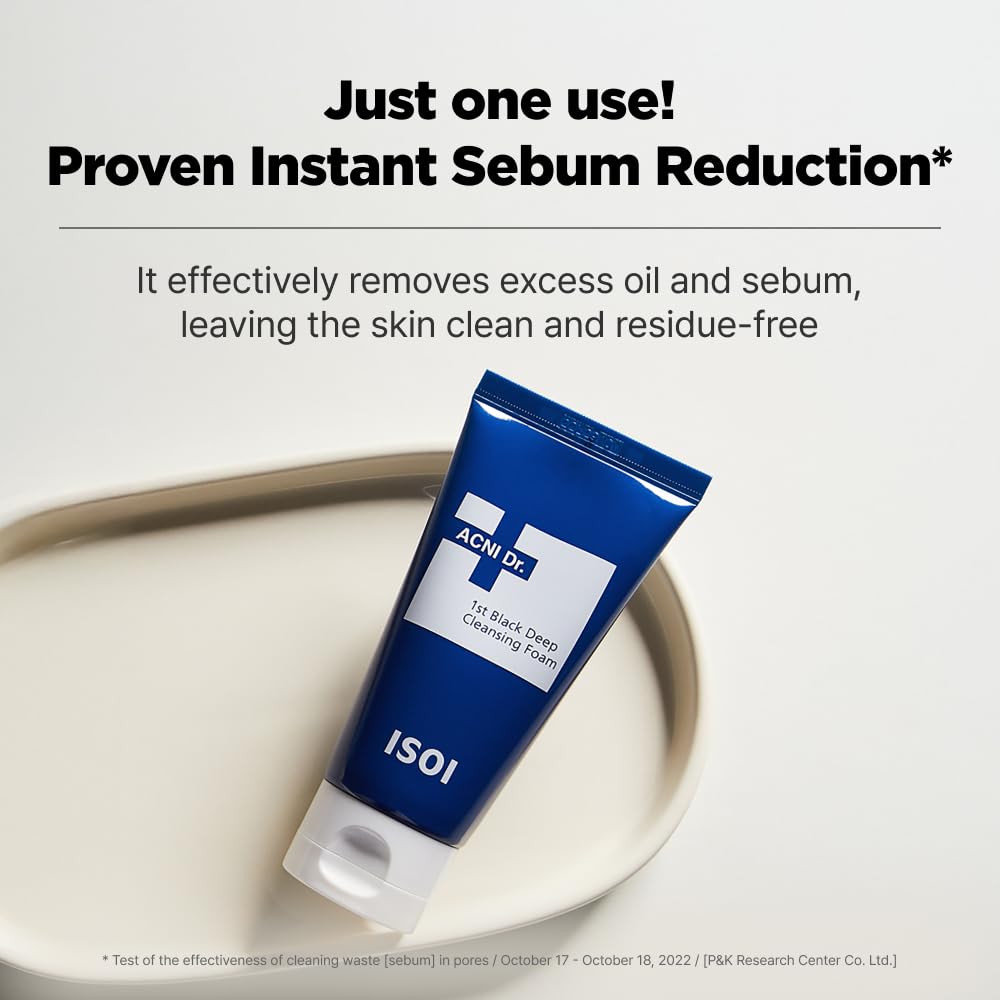 ISOI ACNI Dr. 1st Deep Cleansing Foam, K-Mud & Charcoal Purifying Cleanser for Oily & Acne-Prone Skin, Korean Skincare (2.54 fl.oz/75ml)