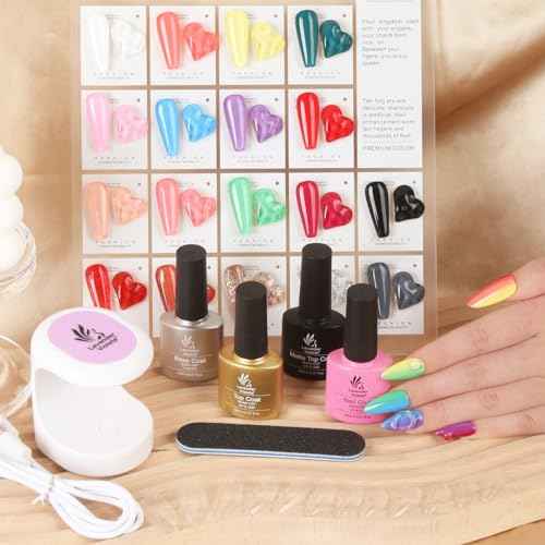 LAVENDER VIOLETS Gel Nail Kit 240 Pcs Short Almond Nail Tips Extension, 21 Gel Colors with Portable U V Light, Nail Glue Base/Glossy/Matte Top Coat for Women Girls VC17