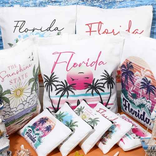Reginary 6 Pcs City Souvenirs Gifts New York Italy Chicago Seattle Los Angeles Souvenir Canvas Tote Bag Cosmetic Bag Women