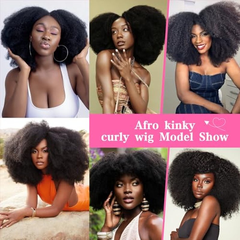 Afro Kinky Curly Wig 13x4 Lace Front Wigs 180% Density Human Hair Blended Kinky Curly Lace Frontal Wigs for Black Women 18 Inch Natural Black