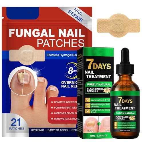 Fungal Nail Patches & Ginger 7 Days Nail Treatment, 21pcs Toenail Treatment Patches Extra Strength - Overnight Nails Repair Care for Damaged, Discolored Nails