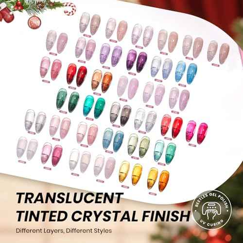Beetles Frostglaze Veil Jelly Gel Nail Polish Set, 53PCS 36 Colors Christmas Gel Nail Kit Nude Pink Milky White Red Black Blue Green Silver Cat Eye Base Glitter Glossy Matte Top Coat Gift for Women