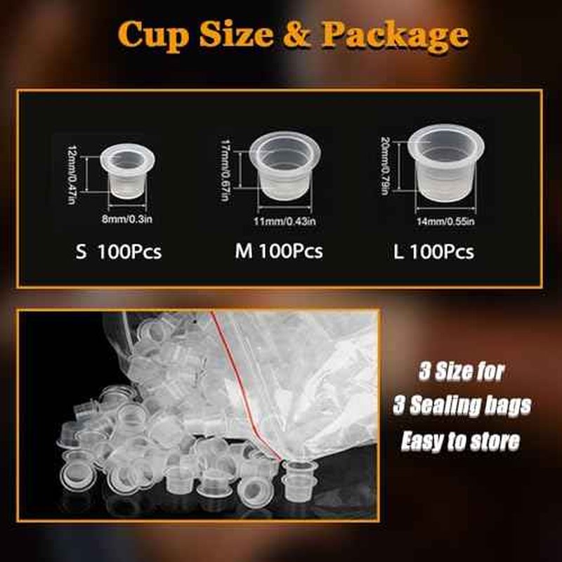 300pcs Tattoo Ink Caps with 2pcs Tattoo Ink Cups Holder - SML Mixed Size Tattoo Caps Tattoo Cups with Wide Cup Edge Tattoo Ink Mixer Set Tattoo Supplies