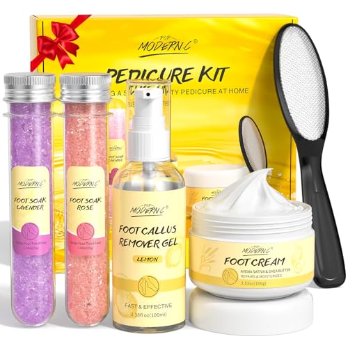 Pedicure Kit For Feet 5pcs Foot Spa Set For Christmas Birthday Valentine's Mother's Day Women Wife Girlfriend Gift Rose Lavender Foot Soak Salt Foot Callus Remover Gel Foot Rasp Foot Cream Foot Care