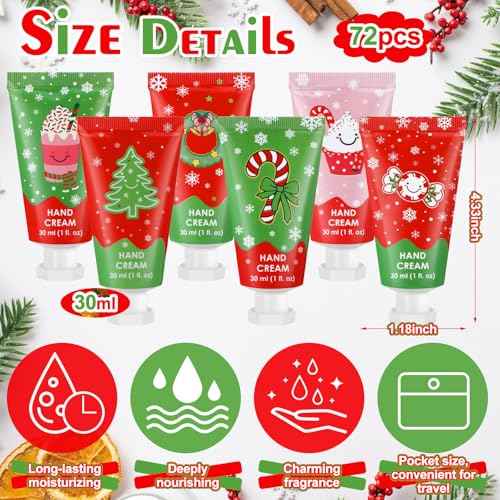Loopeer 72 Pcs Christmas Hand Cream Gifts Bulk Christmas Mini Hand Lotion Xmas Stocking Stuffers Gifts Travel Size Mini Creams Moisturizer Cream Xmas Party Favors for Dry Skin Women Men Mom Employee