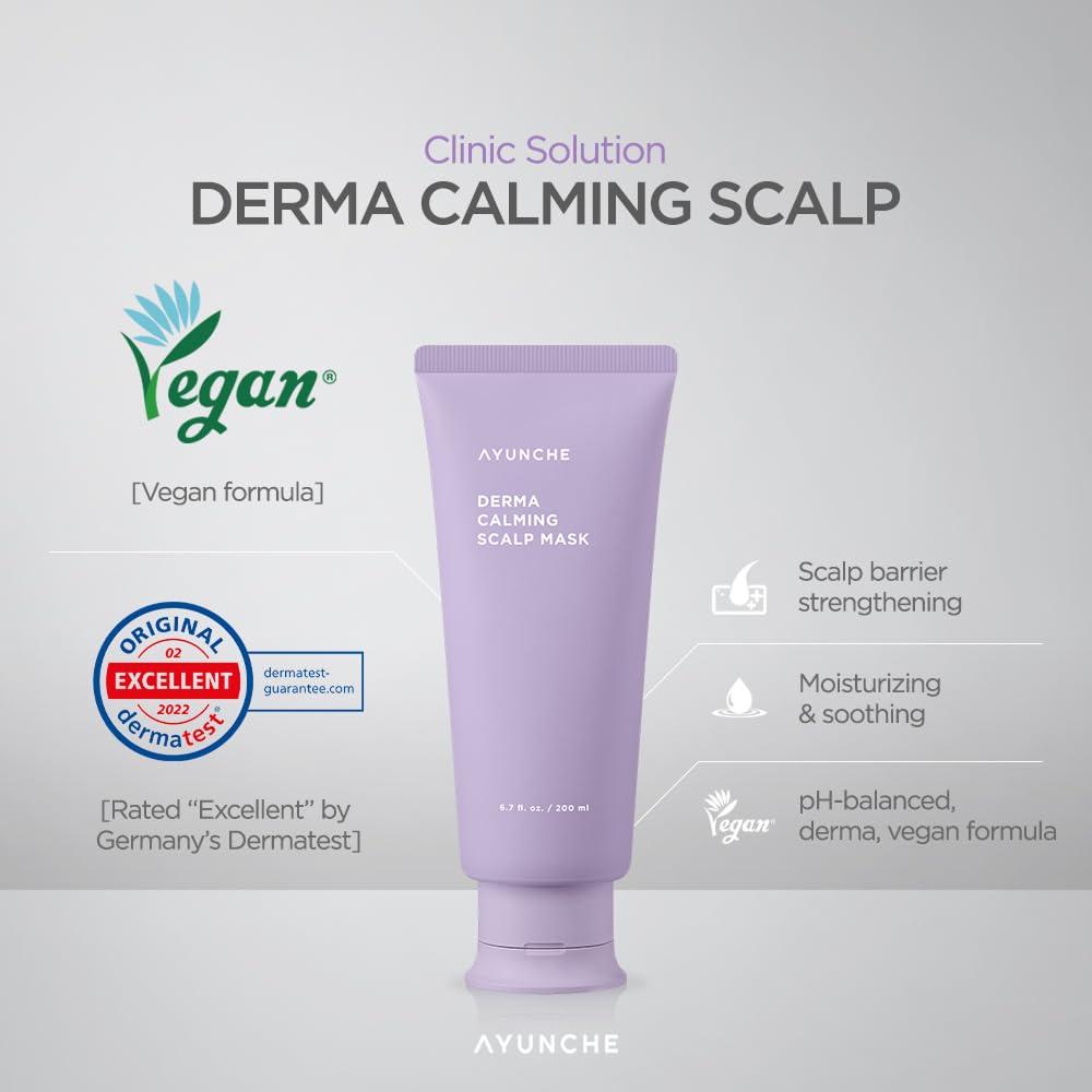 AYUNCHE Derma Calming Hair Mask 6.7 fl. oz. (200ml) [For Dry & Sensitive Scalp] | Moisturizing and Soothing Hair Pack | Vegan Hair Mask | Korean Salon Brand