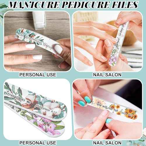 50 Pack Christian Gifts for Women Bulk Church Bible Verse Nail Files Floral Scripture Emery Boards Christian Religious Gift Nail Files for Employee Appreciation Teacher Staff Coworkers Women