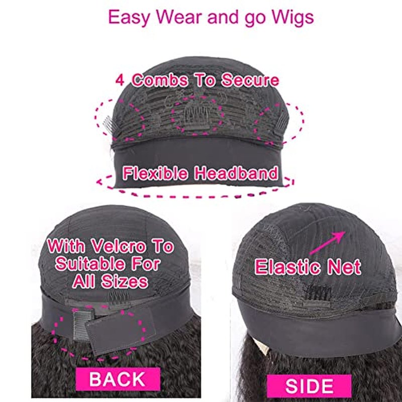 Curly Headband Wig Human Hair 16 Inch Deep Wave Human Hair Headband Wigs for Black Women Human Hair Glueless Real Hair Wig with Headband Attached No Lace Front Wig Human Hair Natural Black Color