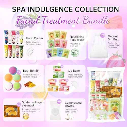 70-Piece Spa Party Kit for 10 People, Girls Spa Night Set & Spa Kit for Girls Ages 10-12 | Includes Bath Bomb, Face/Eye Mask, Lip Balm, Hand Cream, Towe, Gift Bag | Spa Day (Spa Set 10 people-70pcs)