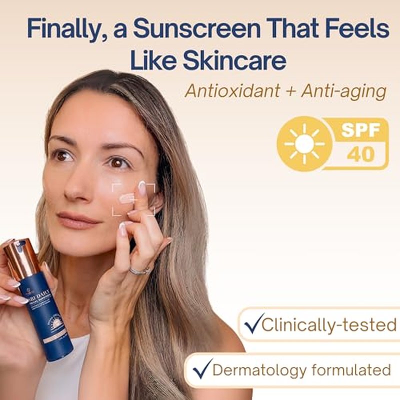 SRILabs Daily Facial Sunscreen - SPF 40 - Anti-Aging with Lipochroman & Peptides - Transparent Zinc Oxide - Universal tint & Weightless - 1.7 OZ