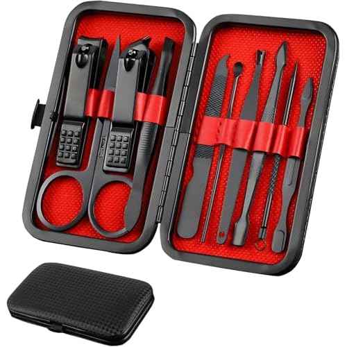 Nail Clipper & Grooming Set,10-Piece Manicure Set, Nail Care Kit with Travel Case, Ideal Christmas Gift or Stocking Filler Stuffers for Men & Women
