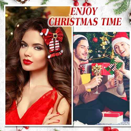 8 Pack Christmas Hair Clips for Women Glitter Sequins Red and Green Christmas Bow Clips Xmas Glitter Hair Accessories Deer Antler Headdress Cute Xmas Party Gifts for Women (Mixed Style)