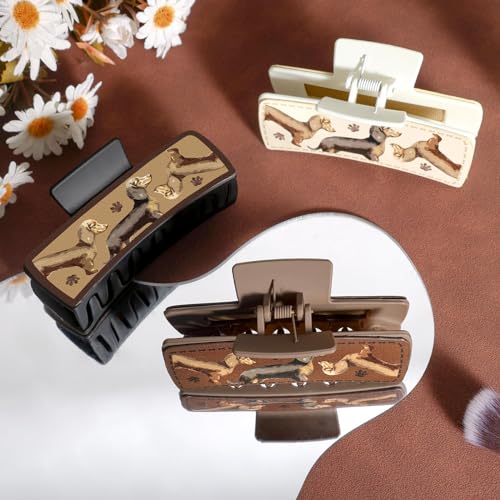 Dachshund Gifts for Women 3PCS Dachshund Hair Claw Clips Leather Weiner Dog Hair Clip Non Slip Cute Animal Claw Clip Hair Accessories for Christmas Thanksgiving Birthday