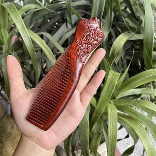 Handmade Swood Hair Comb,Anti Static Natural Hair Detangler for Men Women Kids, No Snag Wooden Hair Comb Without Handle (Fine Teeth flower hand drawing with box)