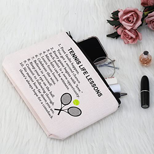 G2TUP Tennis Gift Tennis Life Lesson Makeup Bag Tennis Player Cosmetic Bag Tennis Lover Gift Tennis Team Gift Zipper Travel Pouch (Tennis Life Lesson White Bag)