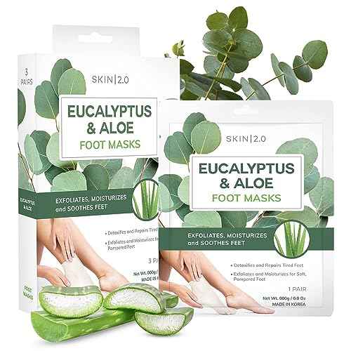 Eucalyptus & Aloe Foot Masks - Moisturizes Tired, Dry & Cracked Feet, Exfoliating & Hydrating - Dermatologist Tested Korean Skincare - Clean Beauty, Cruelty-Free - 3 Pairs