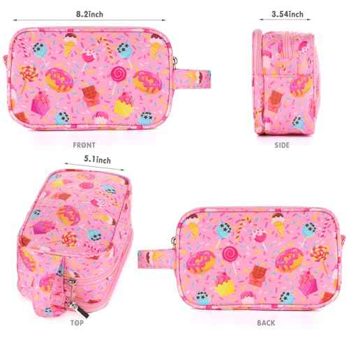 Kids Toiletry Bag for Girls, Travel Toiletry Bag for Little Young Girls Cosmetic Bag Makeup Bag Waterproof Hanging Wash Bag Toddler Toiletries, Candy Pink