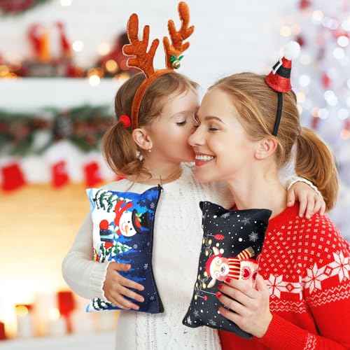 Abbylike 40 Pcs Christmas Gift Makeup Bags Buffalo Plaid Holiday Cosmetics Bag with Zipper Xmas Gnomes Elk Snowman Goodie Portable toiletry Pouch with Dwarf Santa Claus for Women Travel