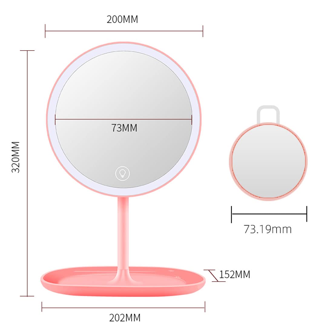 CigyYogy Travel Makeup Desk Mirror with Lights with a 5X Magnified Small Compact Mirror Handheld Pocket Purse Portable - Oblong Base - Pink - Ideal Gift for Women Girls Lady Men - Pack of 2