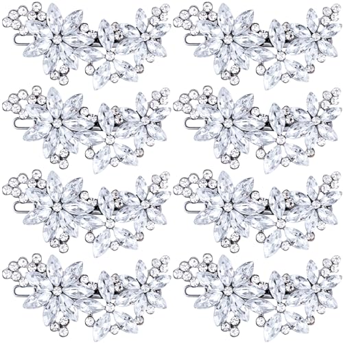 PAGOW Silver 8 Pcs Crystal Flower Hair Clips, Wedding Hair Accessories for Brides Women Girls, Rhinestone Flower Headpiece