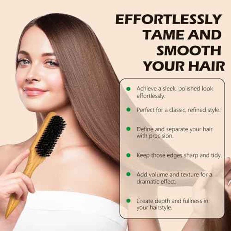 Slick Back Hair Brush & Wax Stick Set for Slick Back Hair ? Teasing Boar Bristle Hair Brush for Sleek, Control, Flyaways & Baby Hairs ? Wax Stick for Women Sectioning & Smoothing Ponytail Bun
