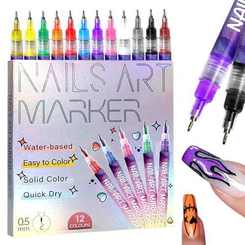 12 Colors Nail Art Pens Set, 2025 New Nail Art Markers Polish Pen for 3D Nail Art, Nail Art Tools for Dotting Drawing Painting Point Liner DIY (1 set)