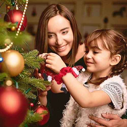 9 Pieces Christmas Hair Scrunchies Bulk Elk Santa Claus Elastic Hair Bands Xmas Hair Ties Glittery Ponytail Holders Women Hair Accessories